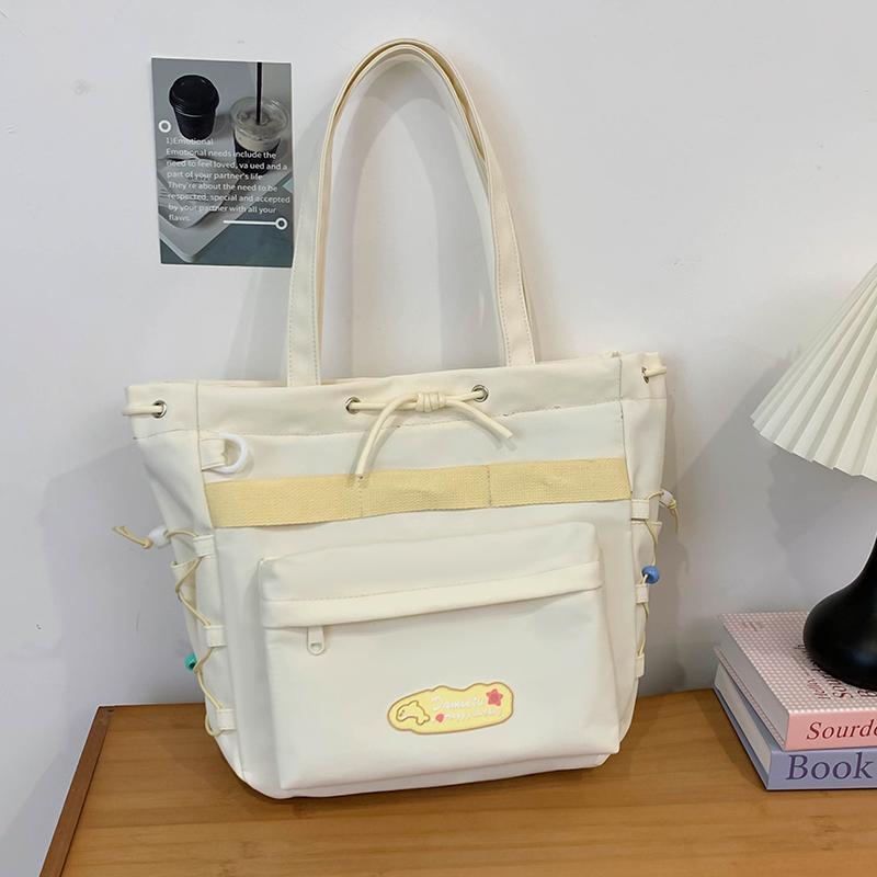 Student Class Shoulder Bag Girls Nylon Bag Color Contrast Large Capacity Tote Bag