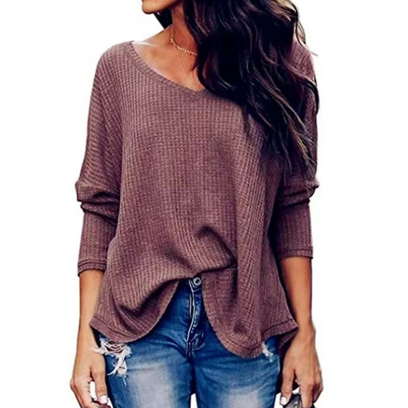 

Женский модный удобный повседневный свободный однотонный топ с длинным рукавом с круглым вырезом XL арбуз красный