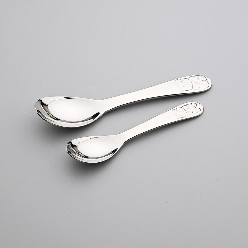 4 stk Sølv Bestikk Spiseskje Matingsgaffel Kniv Redskapssett 304 Rustfritt Stål Lære Spise Panda Mønster Servise