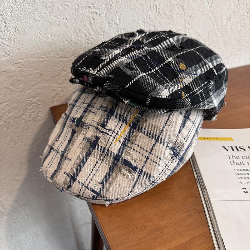 Classic Checkered Beret Cap With Sunshade And Ventilation For Spring Summer Outfits