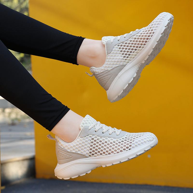 Summer Gray Women Casual Shoes Sports Mesh Breathable Summer Fashion Walking Shoes White Sneakers Big Size 42Ladies Flat Trainer