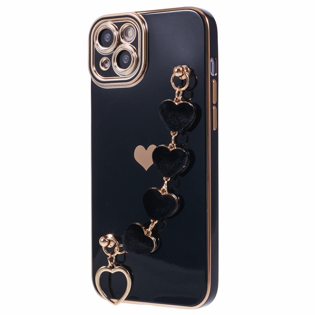 For iPhone 15 Plus Shockproof Case Electroplating TPU Phone Cover with Strap