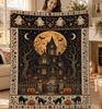 Haunted House Blanket, Gothic Spooky Halloween Throw, Cozy Fall Decor Blanket