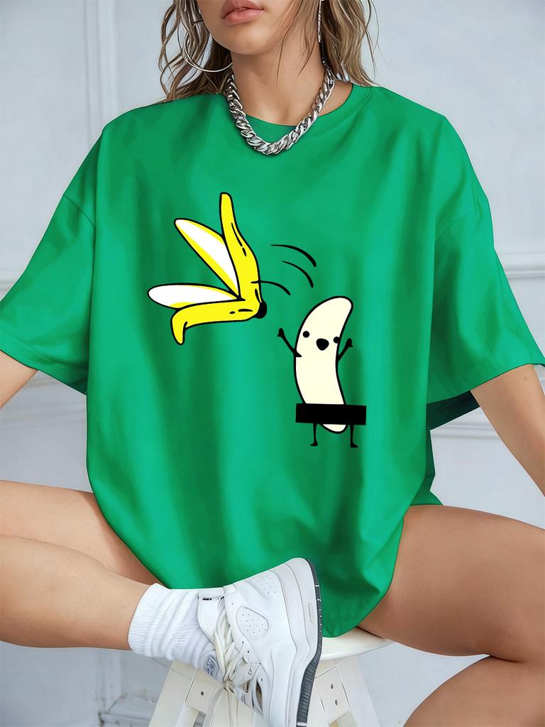 Cartoon Banana Dancing Prints TShirts Womens Cotton Summer Short Sleeve Tops Comfortable Loose ONeck T Shirt Casual Clothes