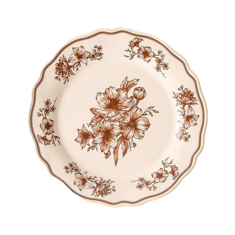 Shaun Medieval Fine Bead Point Ceramic Household Tableware French Plate Small Bowl Cup Plate Retro Rose Garden Dessert Plate