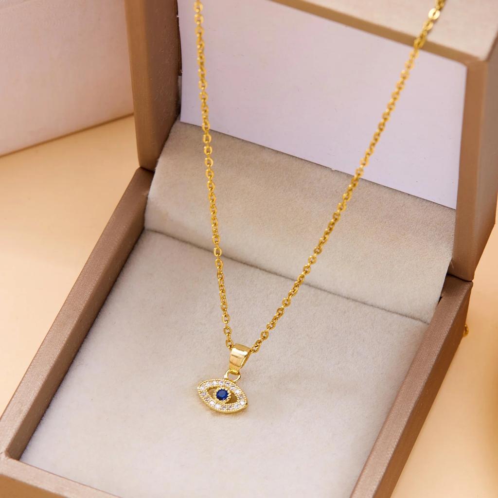 Blauwe Zircon Geluks Oog Hanger Ketting voor Vrouwen Hand van Fatima Turkse Oog Sleutelbeen Kettingen Dames Choker Bruiloft Sieraden Cadeau