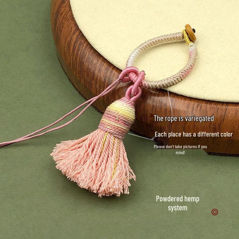 Handwoven Gradient Vajra Knot Tassel Cotton Keychain Pendant Accessory