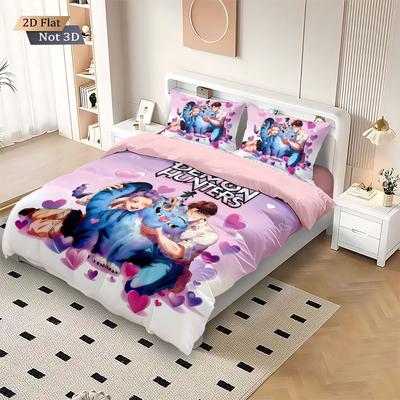3pcs K-Pop Demon Hunters Printed Coreless Down Duvet Cover Various Sizes, Soft Bedroom Bedding Decoration, Machine Washable