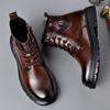 British Style Mens Winter Platform Snow Boots Fashion Genuine Leather Outdoor Antiskid Walking Ankle Boots Mens High Top Boots
