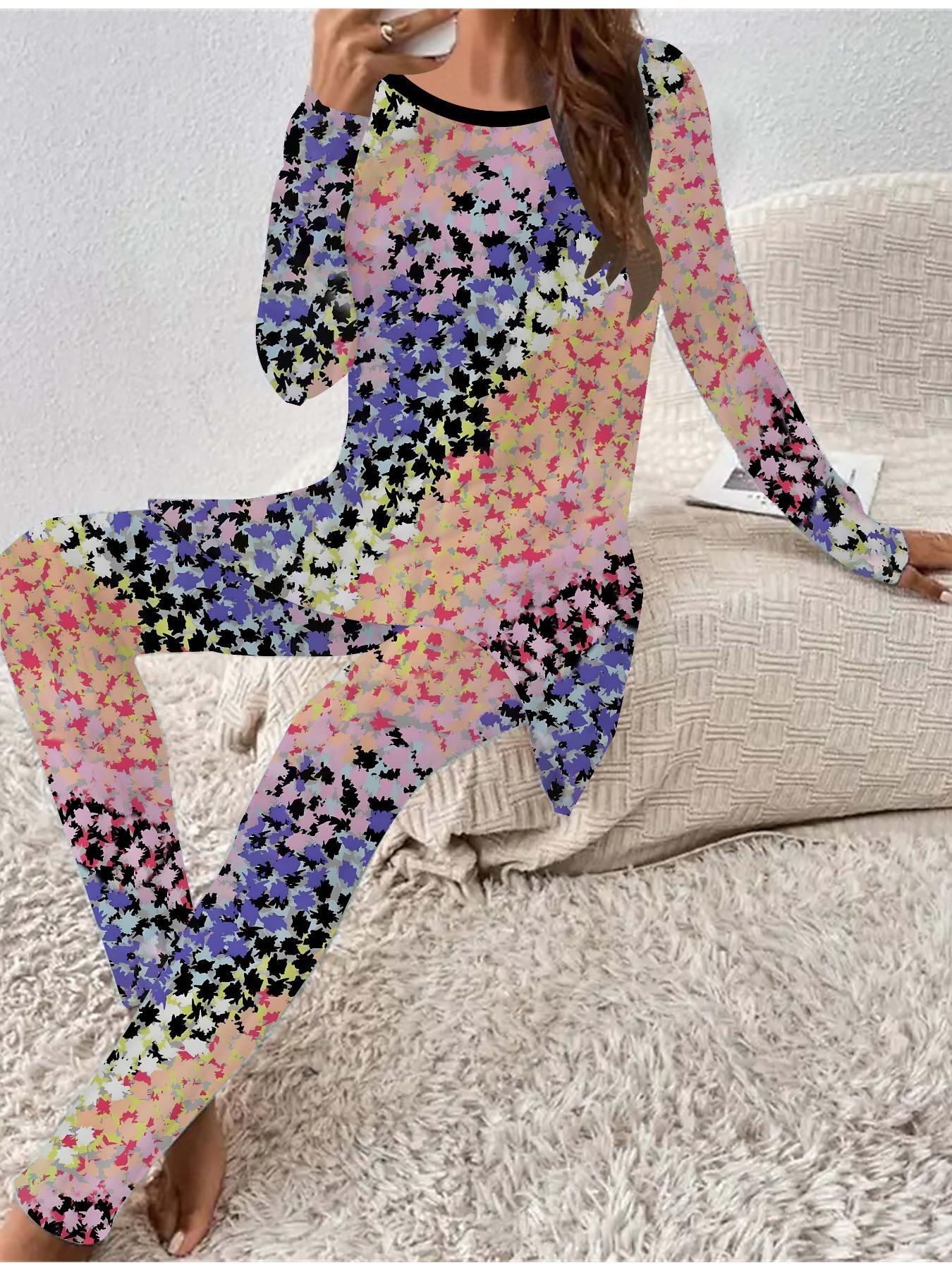 

Евро-американская мода Женский всесезонный комплект из двух предметов: футболка с длинным рукавом с 3D-принтом цветов + длинные брюки. Идеальный подарок на Новый год и Рождество 8XL оранжевый