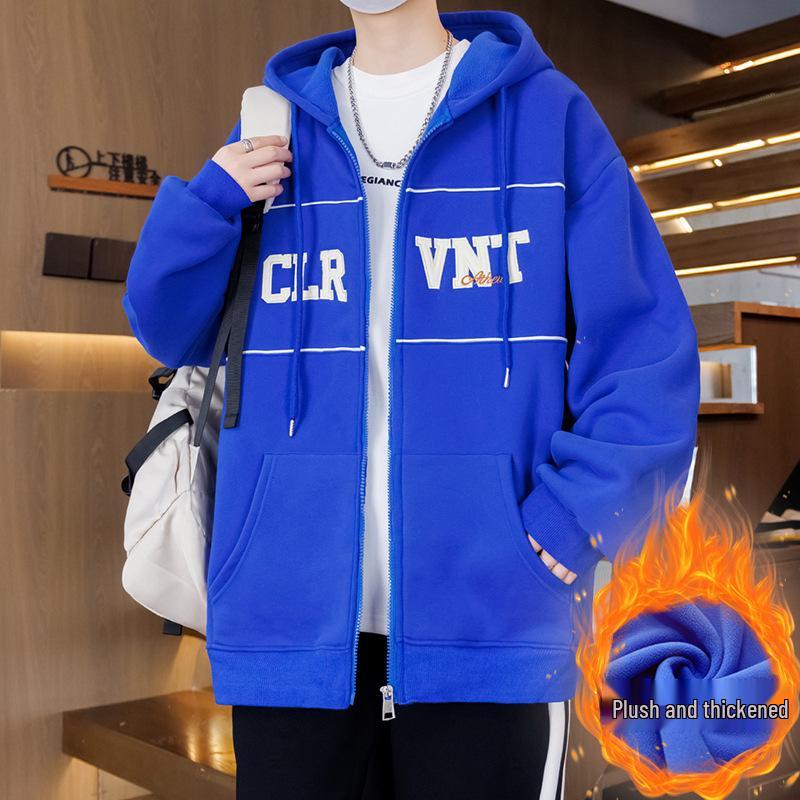 Autumn/Winter Cardigan Hoodie for Boys (Ages 13-16) - Stylish, Thick, Plus Velvet Outerwear