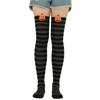 Women Cute 3D Evil Pumpkin Striped Over Knee Long Socks Thigh High Stockings for Halloween Cosplay Party Costume Hosiery