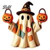 Halloween Tabletop Ornaments Lighted Vintage Patchwork Ghost, LED Light Up Ghost with Pumpkin Lantern, Spooky Indoor Party Supplies Cute Decor