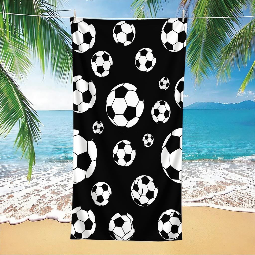 1-piece Football Pattern Beach Towel-High contrast black and white design, super soft and quick-drying microfiber, suitable f