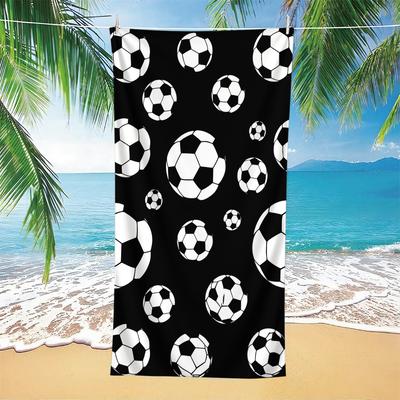 1-teiliges Fußballmuster Strandtuch - Hochkontrastiges Schwarz-Weiß-Design, superweiche und schnell trocknende Mikrofaser, geeignet f