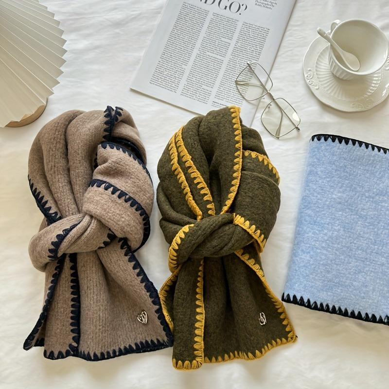1pcs Winter Scarf Women Imitation Cashmere Knitted Korean Vintage Style Warm Fashion Accessory Coat Accessories
