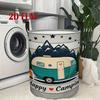 1pc, "Happy Camping" Round Laundry Basket, Contemporary Healing Wind Pattern, 2D Flat Print, for Clothes, Trash, And Miscellaneous Storage, Decorative