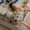 Peacock Floral Bedding Set Fitted Sheet Set Cream Gold Blue Peacock And Rose Pattern With Pillowcases For Bedroom Decor