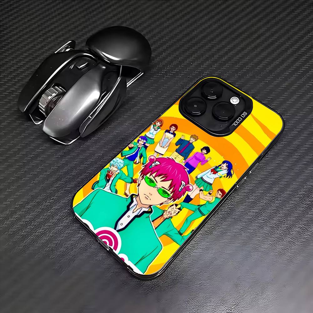 Anime S-Saiki Kusuo Phone Case For iPhone17,16,15,14,13,12,11 Plus,Pro Max Colored Silver Plated Inside Cover