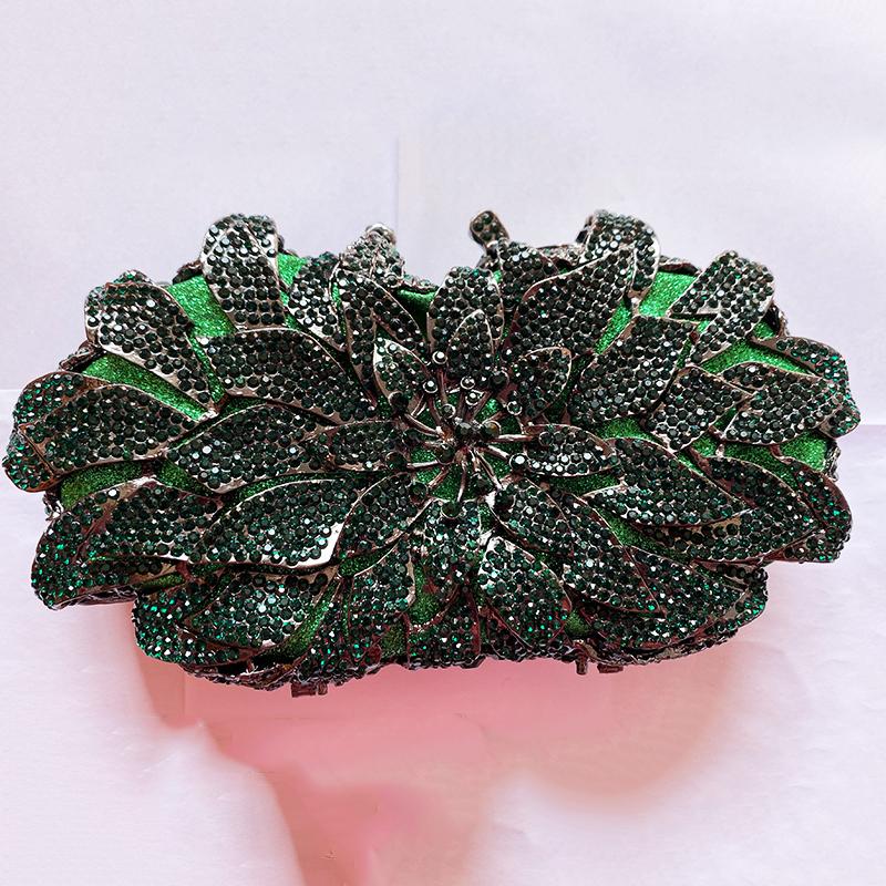 WHTUOHENG Gold/ White Clear Green Crystal Women Evening Clutch Diamond Party Purse Formal FlowerRhinestone Purses And Handbags