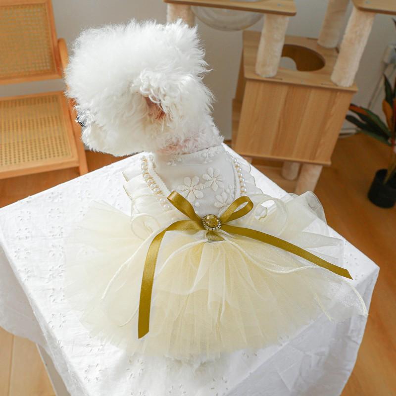 PETCIRCLE Small Dog Dress Puppy Mesh Tulle Wedding Skirt Golden Glitter Pet Clothes