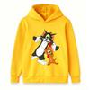 Kids Boys Girls Hoodie Sweatshirt, Funny Cartoon Cat Mouse Playing Flute Print Pullover Top, Casual Soft Long Sleeve Hooded Clothes for Boys Girls