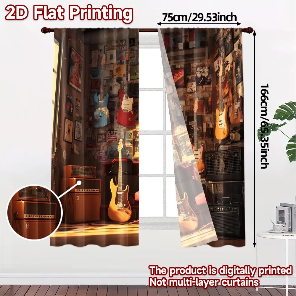 2pcs   2D FLAT PRINTING Curtains (Without Rod) Music Haven Chic Curtain Cloth Durable Polyester Curtains Decorations Inside