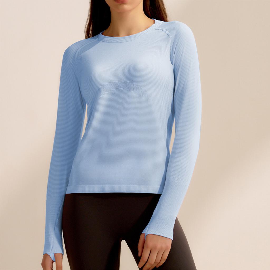 Dámská jednobarevná fitness souprava slim fit s návleky na prsty sportovní top s dlouhým rukávem