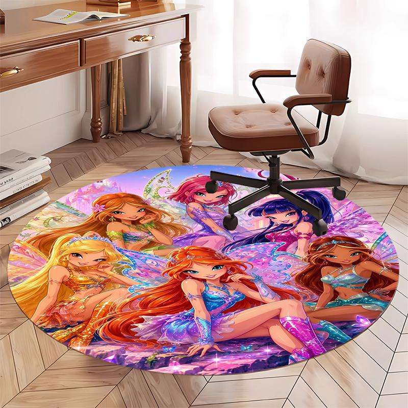 Custom Name Winx Club Printed Round Rug Carpet Chair Rug Area Rug Entryway Doormats,for Office Chair Living Room Bedroom Kitchen Room.