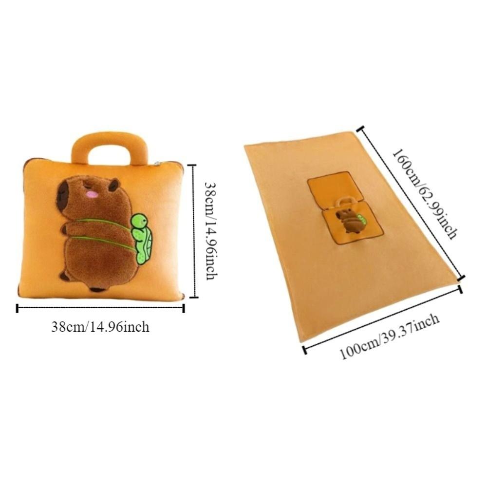 Cute 2 In 1 Capybara Pillow Blanket Plush Soft Nap Cushion Blanket Cartoon Cozy Air Conditioning Blanket Travel