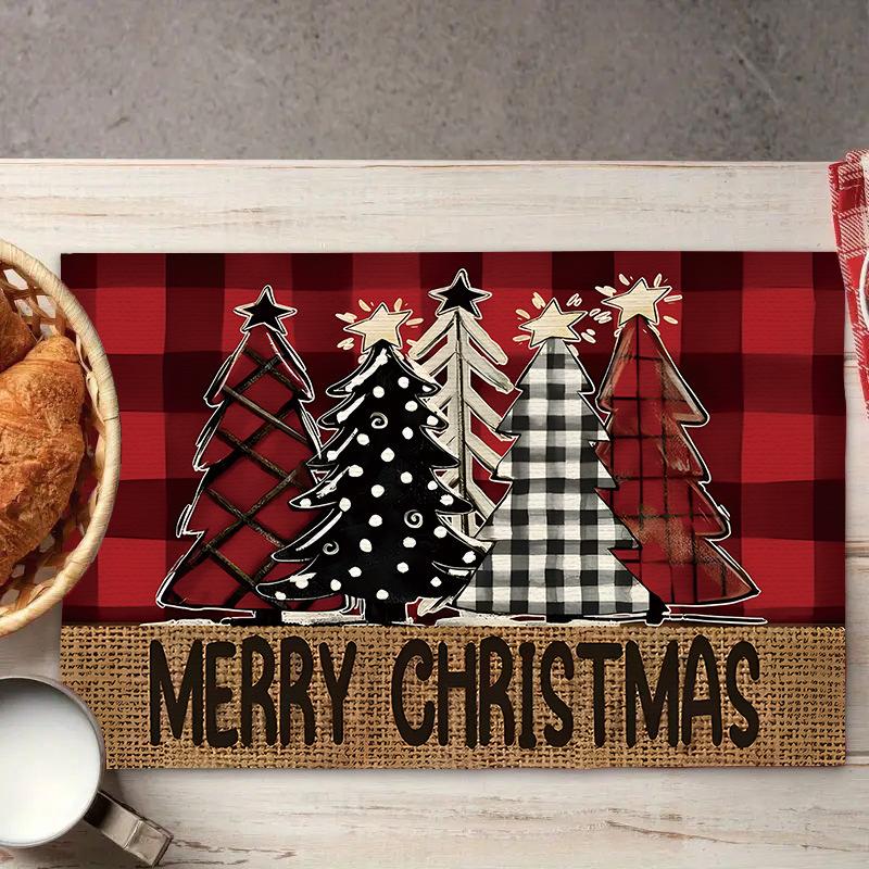 Weihnachts-Platzsets Baum-Muster Tischsets Hitzebeständige Leinen-Platzsets für Esszimmer- und Küchendekor für Festtagsmahlzeiten, Zusammenkünfte, Partytisch