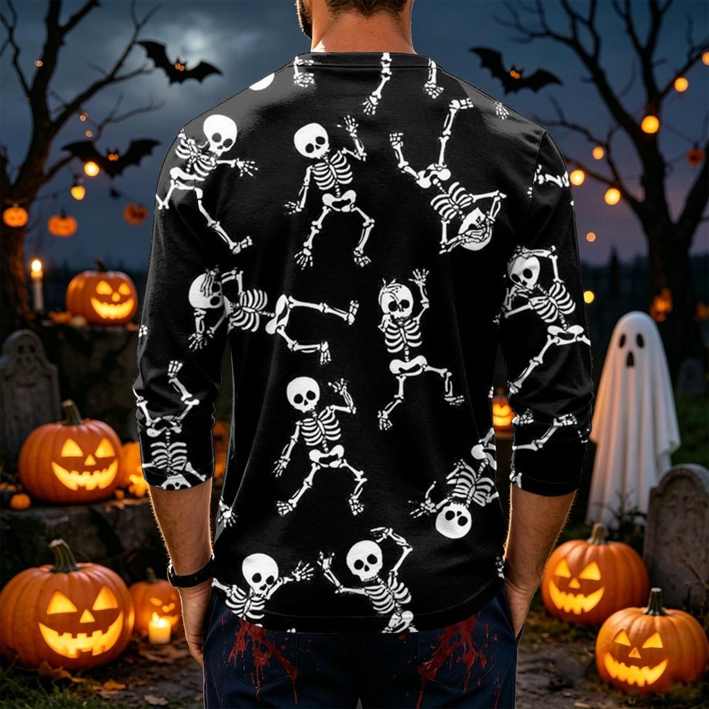 Men's Long Sleeve T-Shirt with Halloween Print for Casual Festival Wear