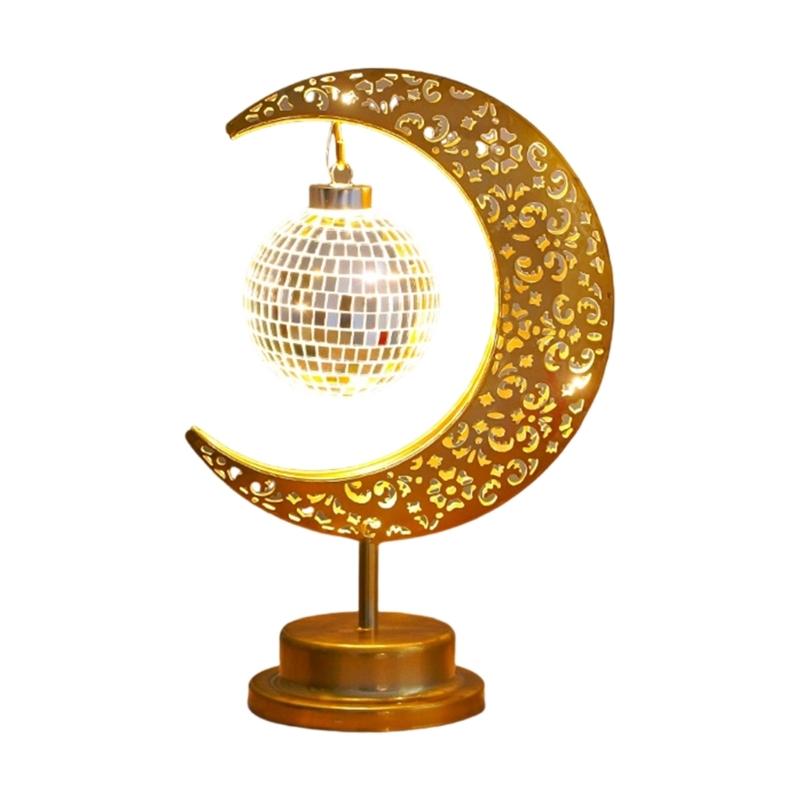 Eid Decors Moon Table Lamp Battery Operated Crescents Lamp Half Moon Light Metal Ramadans Star Lamp Home Decors