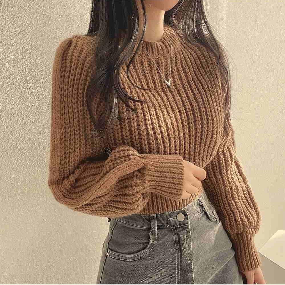 Loose Vintage Women s Sweater with Harajuku Flashlight Long Sleeves Korean Autumn Winter Knitwear Soft Warm Tops, Chic Solid Color Women s Sweater One Size