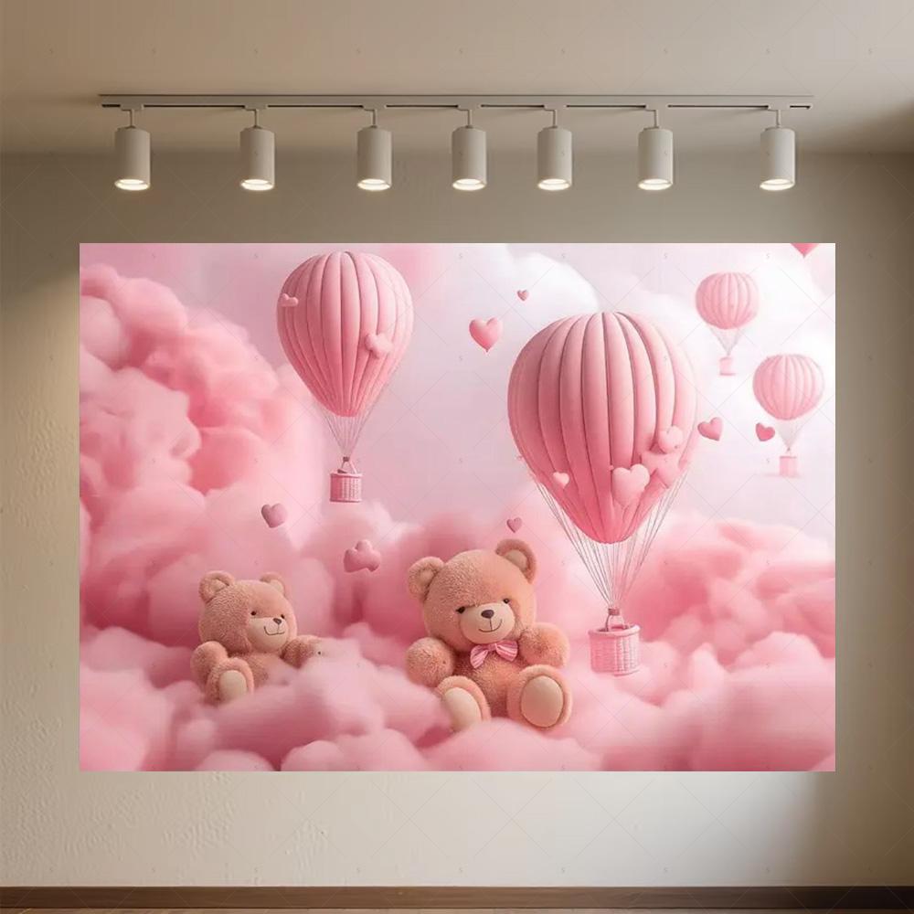 Cartoon Hot Air Balloon Teddy Bear Photography Backdrop Kids Birthday Party Decor Baby Shower Supplies Newborn Photo Shoot Prop