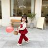 Koreanischer Strick-Zweiteiler für Mädchen: Frühlings-/Herbst-Oberteil- und Hosen-Set für kleine/mittlere Kinder