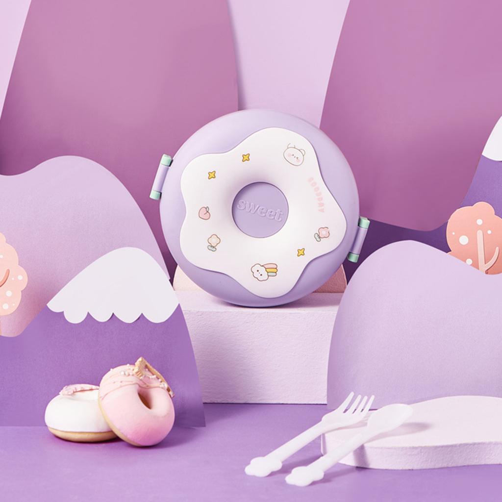 Cute Cartoon Donut 1000ml Lunch Box Microwavable Bento Container with Compartments Students Supply