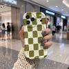 Hand Brush Olive Green Checkerboard Wavy Edge Phone Case For iPhone 17 16 15 14 13 12 11 8 7 Plus Pro Max Plaid Cover
