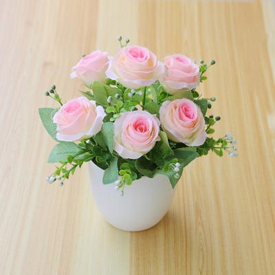 Ein Topf Künstliche Pflanze Bonsai Schöne Simulation Kunststoff Künstliche Rose Dekor für Wohnzimmer