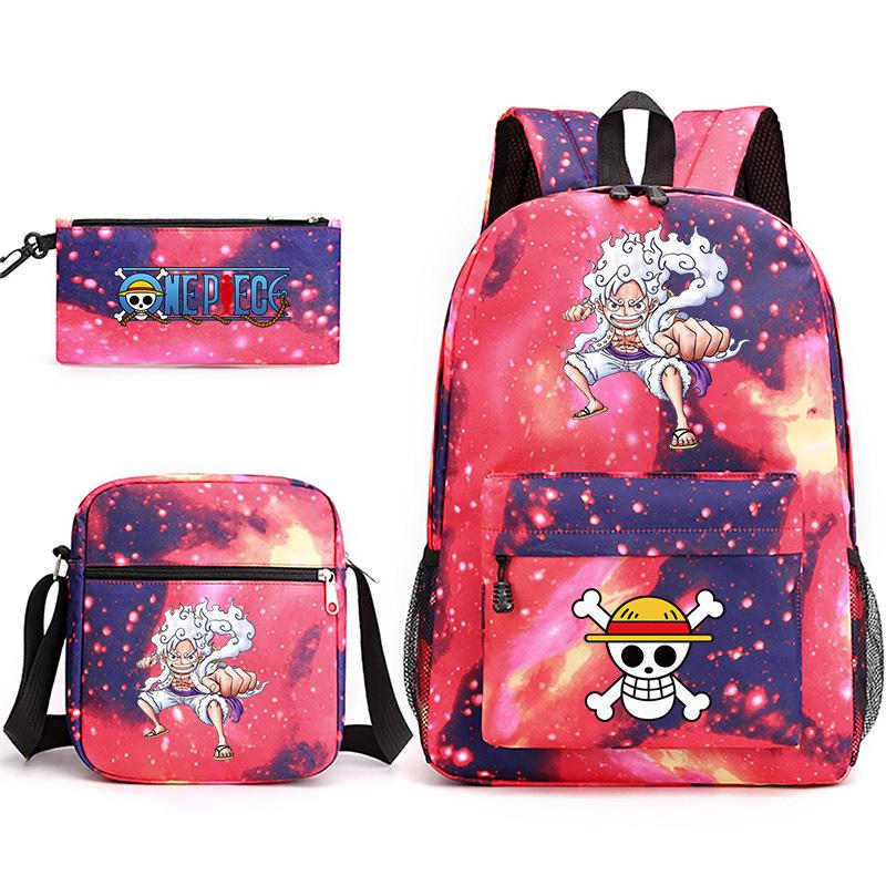 One Piece themed printed backpack + shoulder bag + pencil case three-piece student backpack set 0083