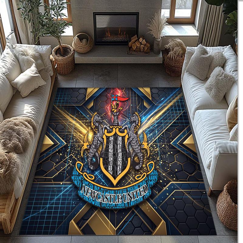 Tappeto in Velluto di Cristallo con Stampa di Calcio del Newcastle United, Comodo Assorbente d'Acqua Antiscivolo Tappeto per Pavimento Interno