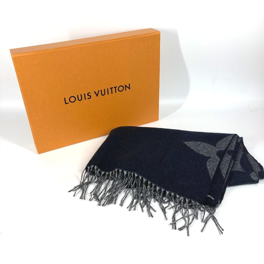 Louis Vuitton M77950 Monogram Muffler Monogram Giant fringe Scarf Cashmere Navy