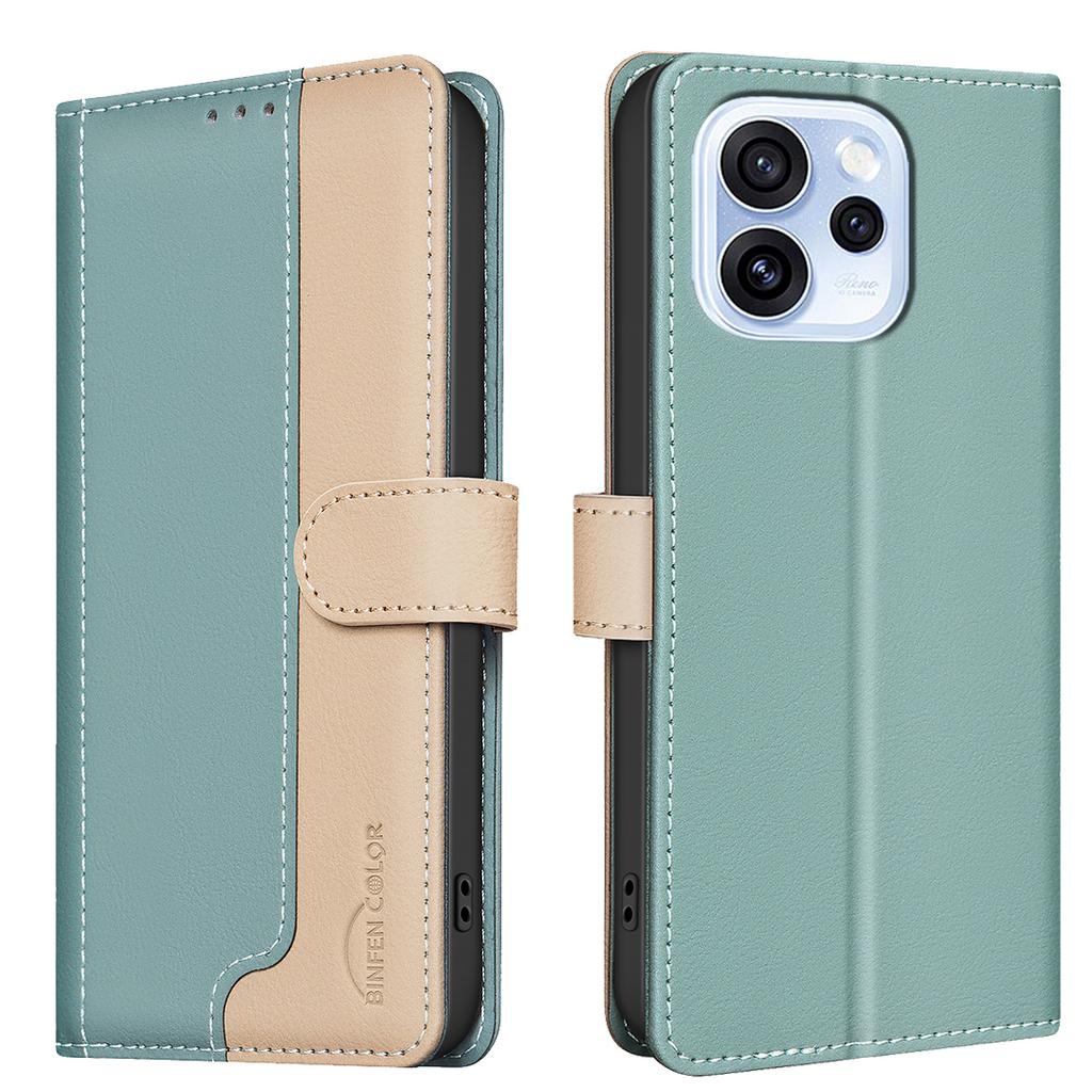 For Oppo Reno15 F 5G Leather Case BINFEN COLOR Splicing Color RFID Blocking Wallet Stand Phone Cover