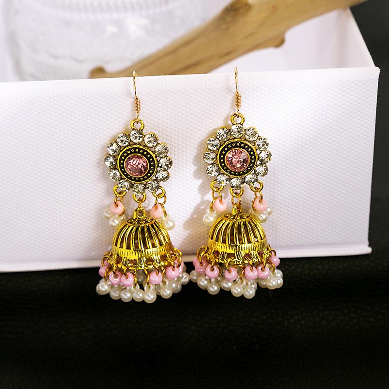 

Богемные серьги-пусеты Серебряная игла : Страз, Кисточка, Жемчуг, Винтажный Этнический Дизайн в Форме Колокольчика