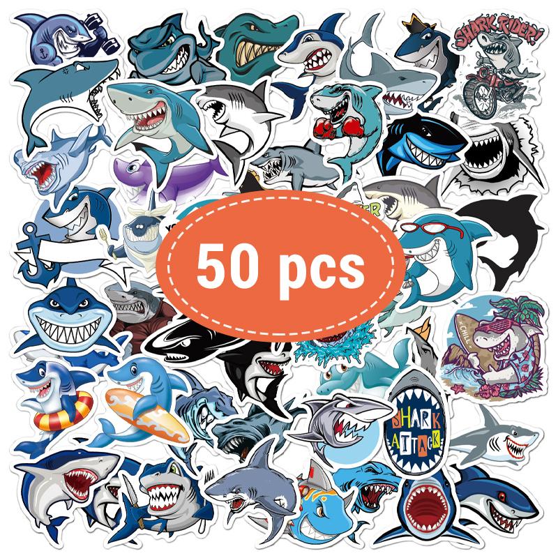 

50PCS Shark Stickers Cute Ocean Animal Shark Waterproof Vinyl Stickers Waterproof Stickers for Water Bottle Laptop Luggage