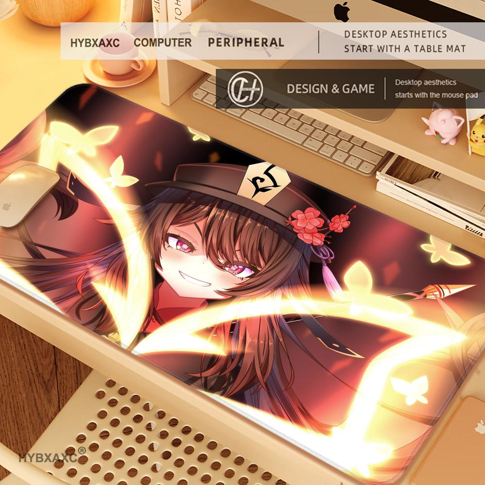 HYBXAXC Genshin Impact Hu Tao Anime Rubber Mouse Pad Large Mousepad Mat Deskmat Pc Accessories Desk Protector Gamer Keyboard Pad