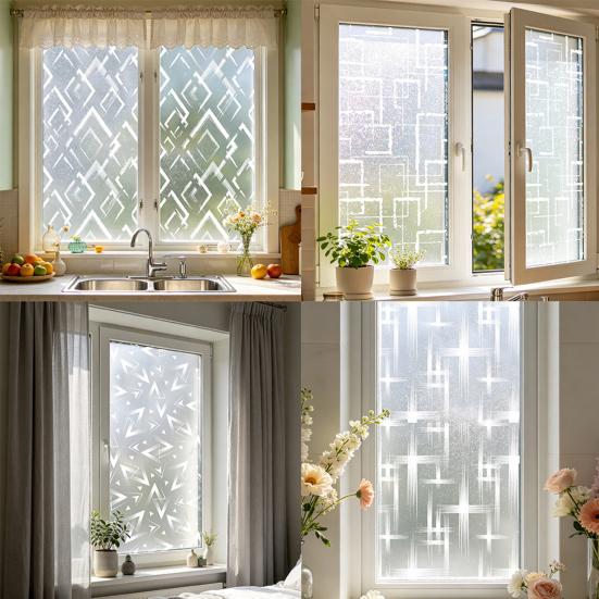Frosted Static Glass Sticker Geometric Butterfly Jigsaw Decorative Static Window Cling UV Sun Blocking Privacy Film for Home Office Bathroom