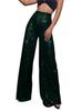 Pantaloni da Donna a Gamba Larga Lunghi Fino ai Piedi con Perle e Paillettes alla Moda 2025