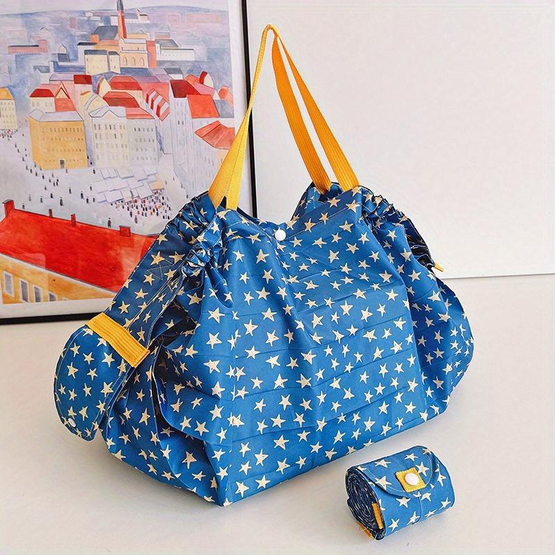High-Quality Foldable Shopping Bag with Snap Closure - Lightweight, Portable Shoulder Tote for Groceries & Travel, Durable Polyester