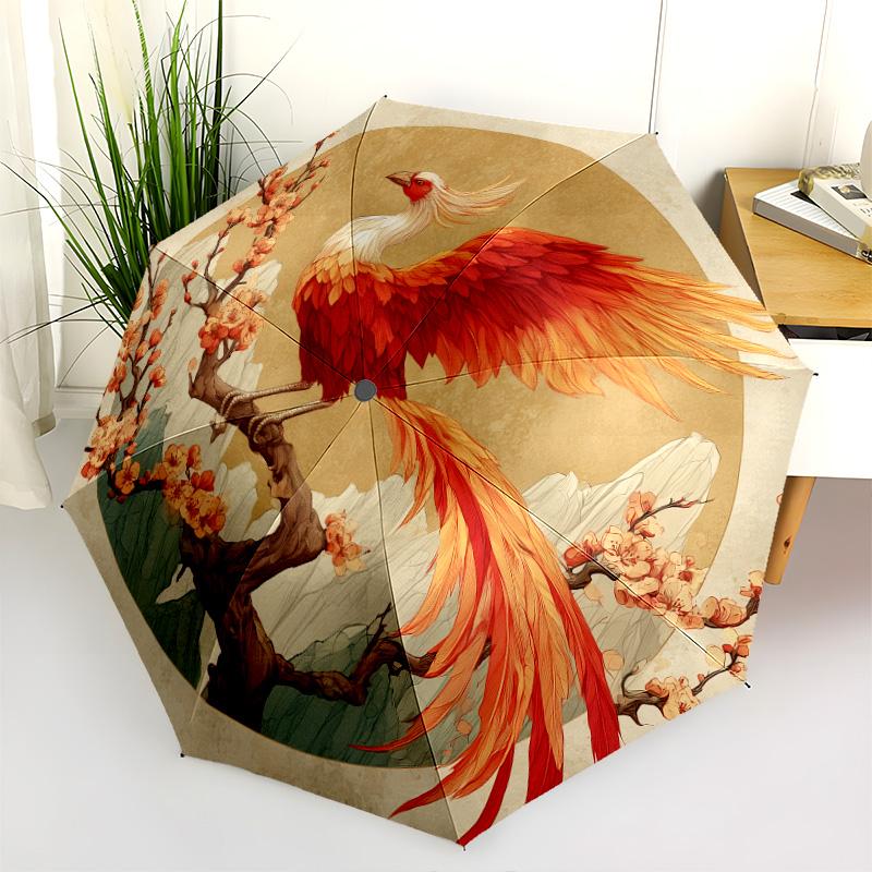 Branch Bird Pattern, Automatic Folding Umbrella, Portable and Foldable Design, 8 Ribs, a Christmas or Birthday Gift.
